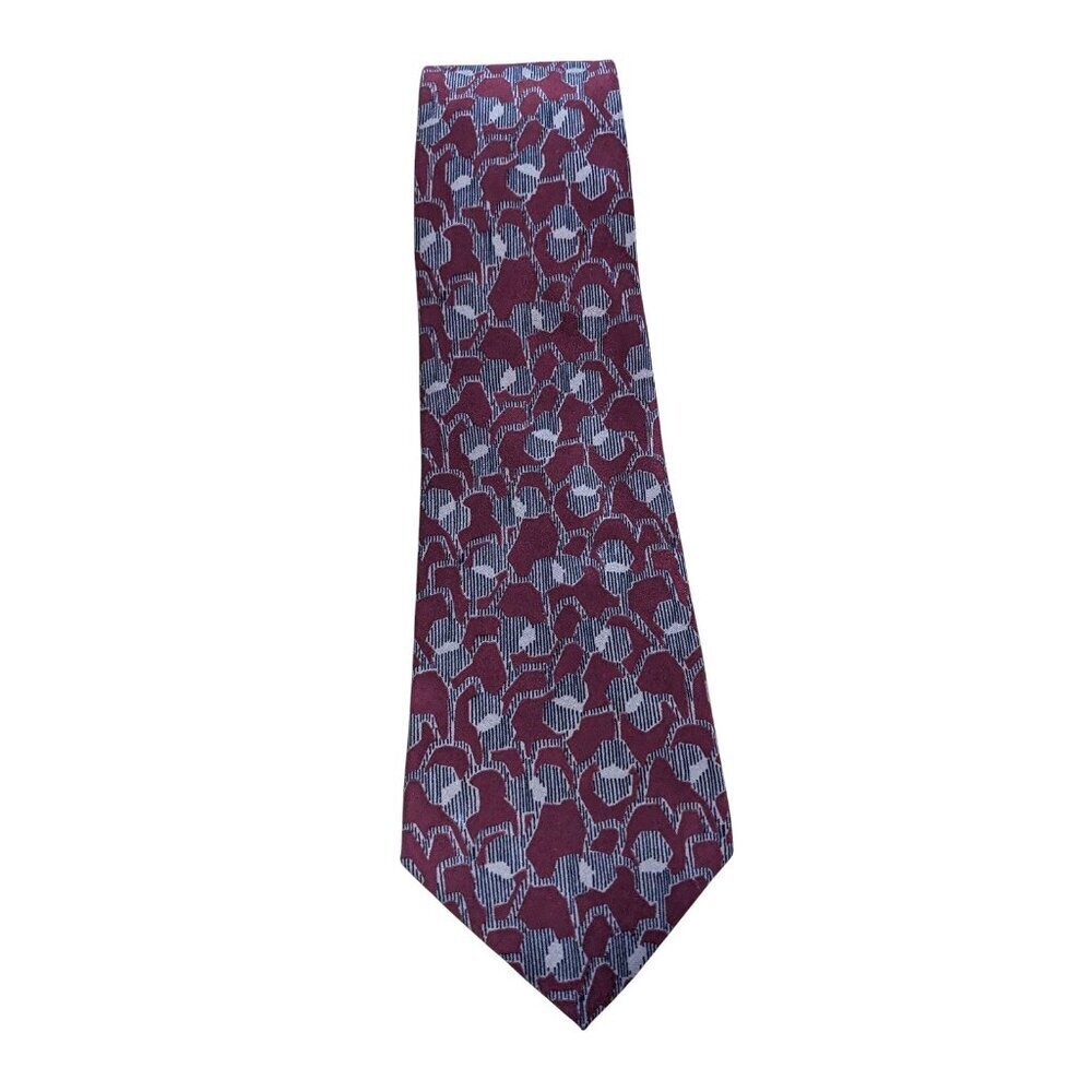 Vintage Yves Saint Laurent Pure Silk Neck Tie Deep Red Geometric Print Classic